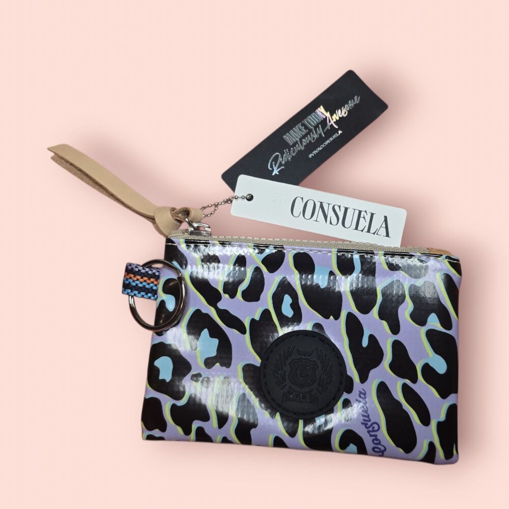 Consuela Dee Dee Pouch Lavender Leopard Keychain Wristlet Coin Purse Western